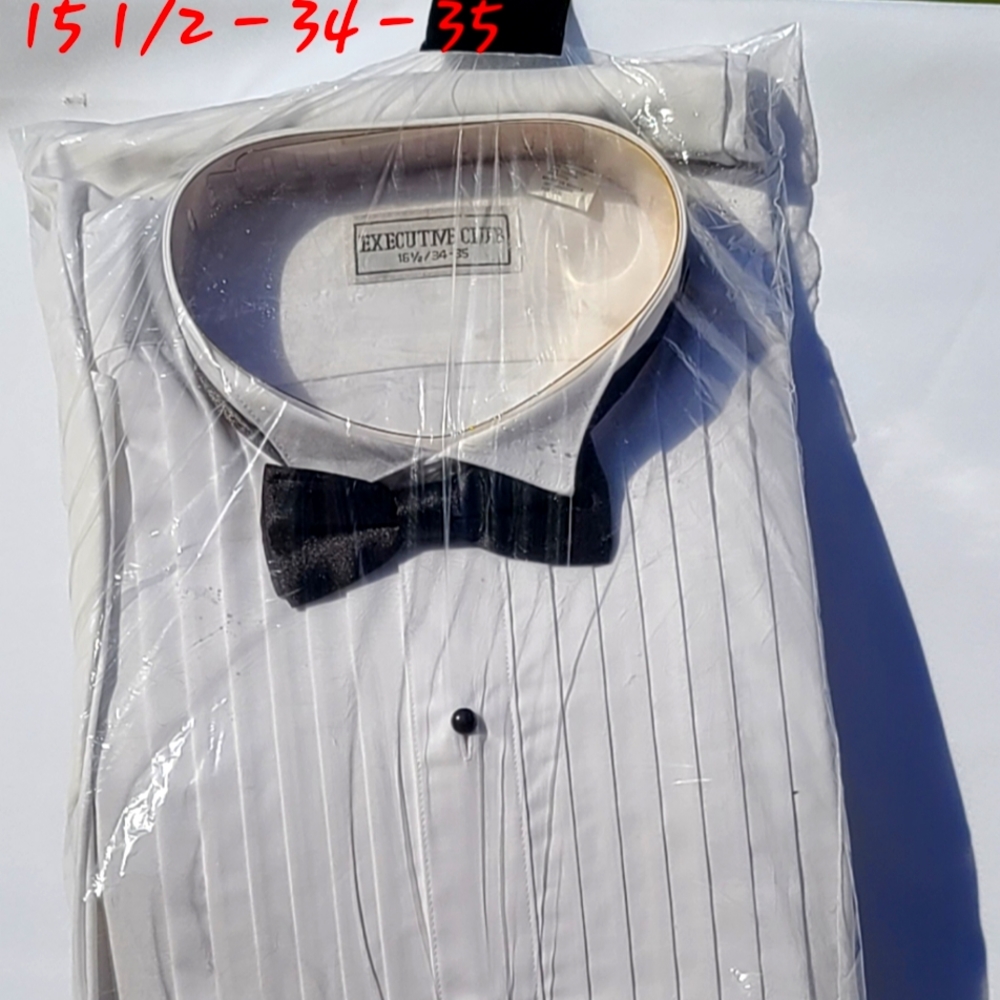 Men's Tuxedo Dress Shirt Wing Collar with Bow-Tie Set French Cuff 16 1/2  34-35